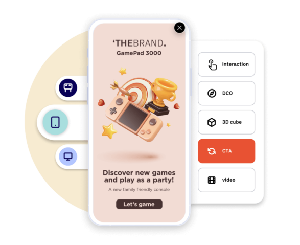 Presentation of an ad format on mobile with different types of interactions