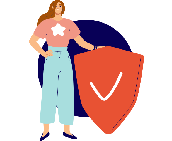 Illustration of a woman holding a shield